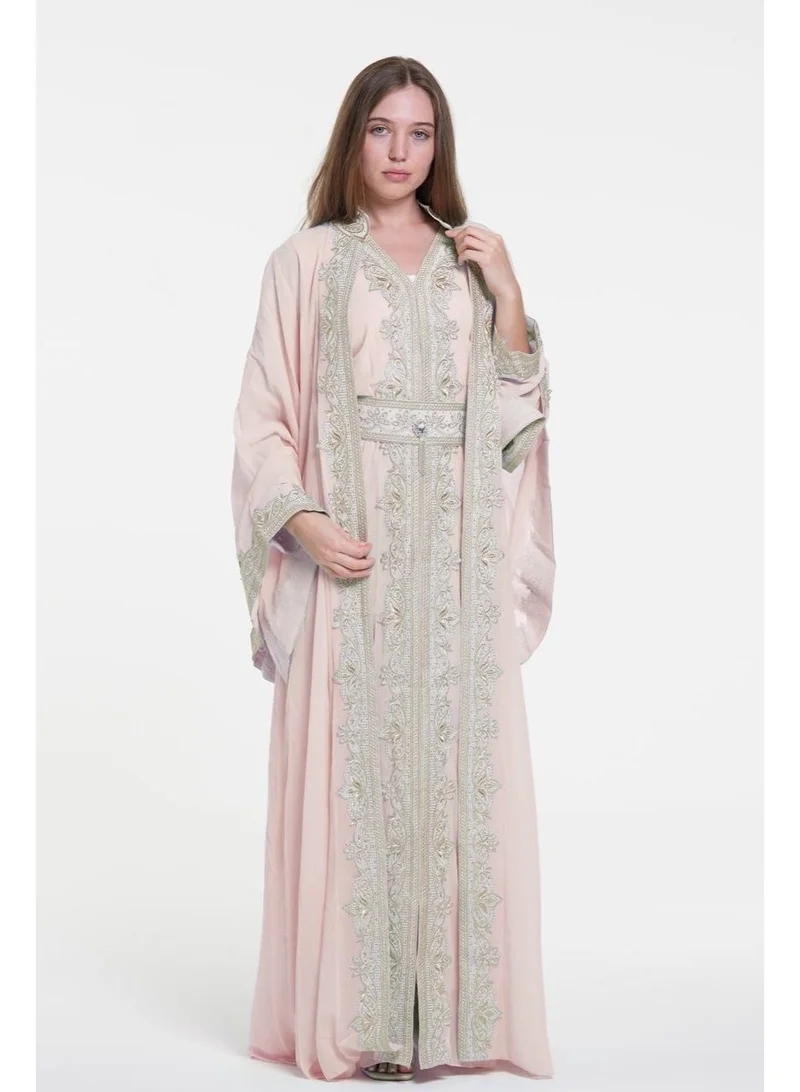 AL BENT AL SHARQIEH pink embroidered kaftan jalabiya dress for Women | Best Price UAE